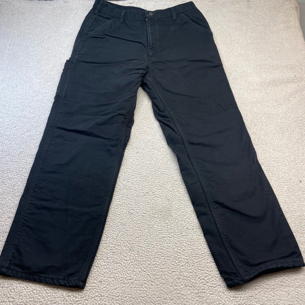 Carhartt Carpenter Pants Mens 36x30 Black Flannel Lined B111-BLK Duck Canvas